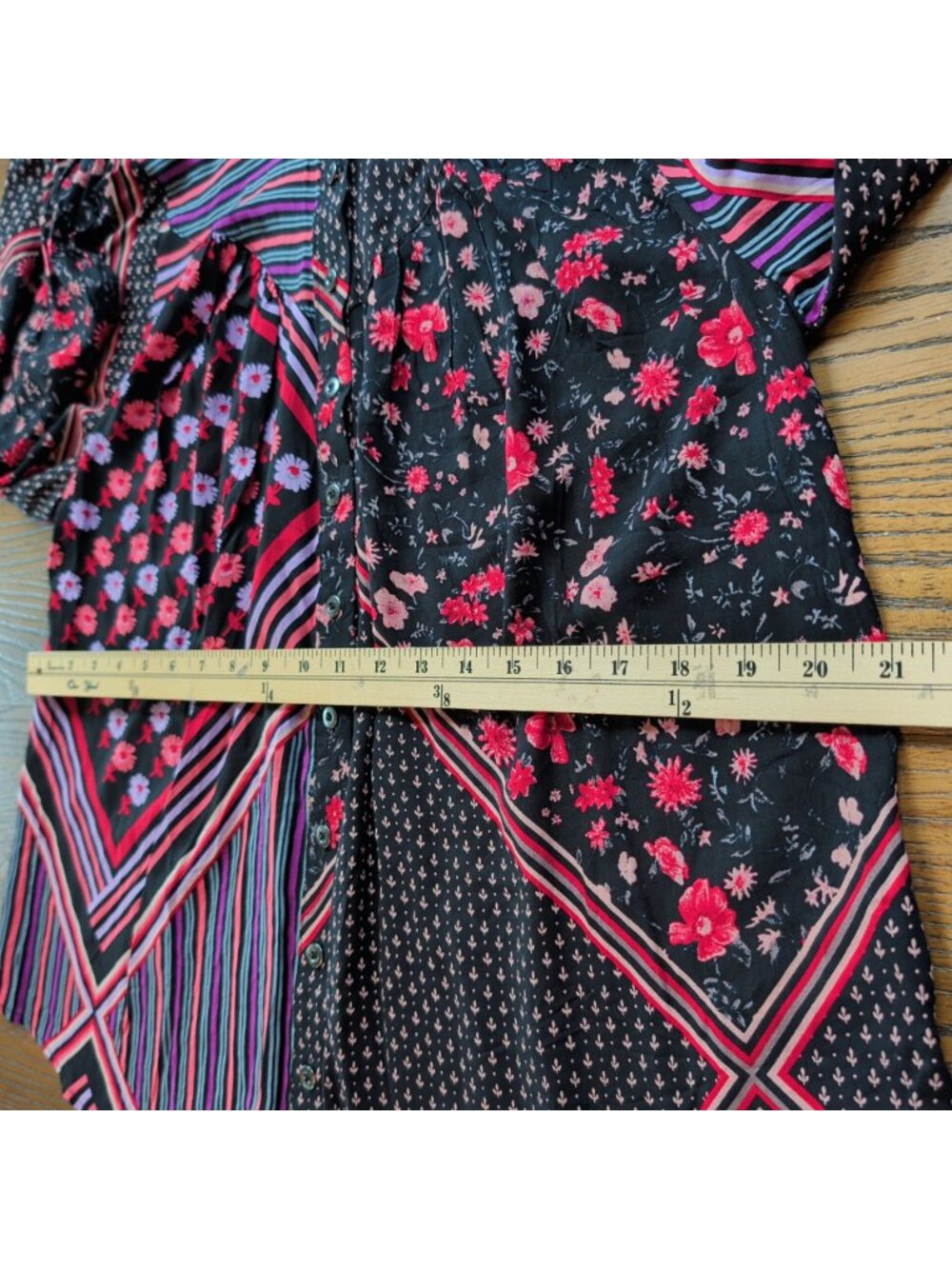 Free People Womens XS Mixed Print Button Front Blouse Boho Floral Striped Viscos - Picture 14 of 16